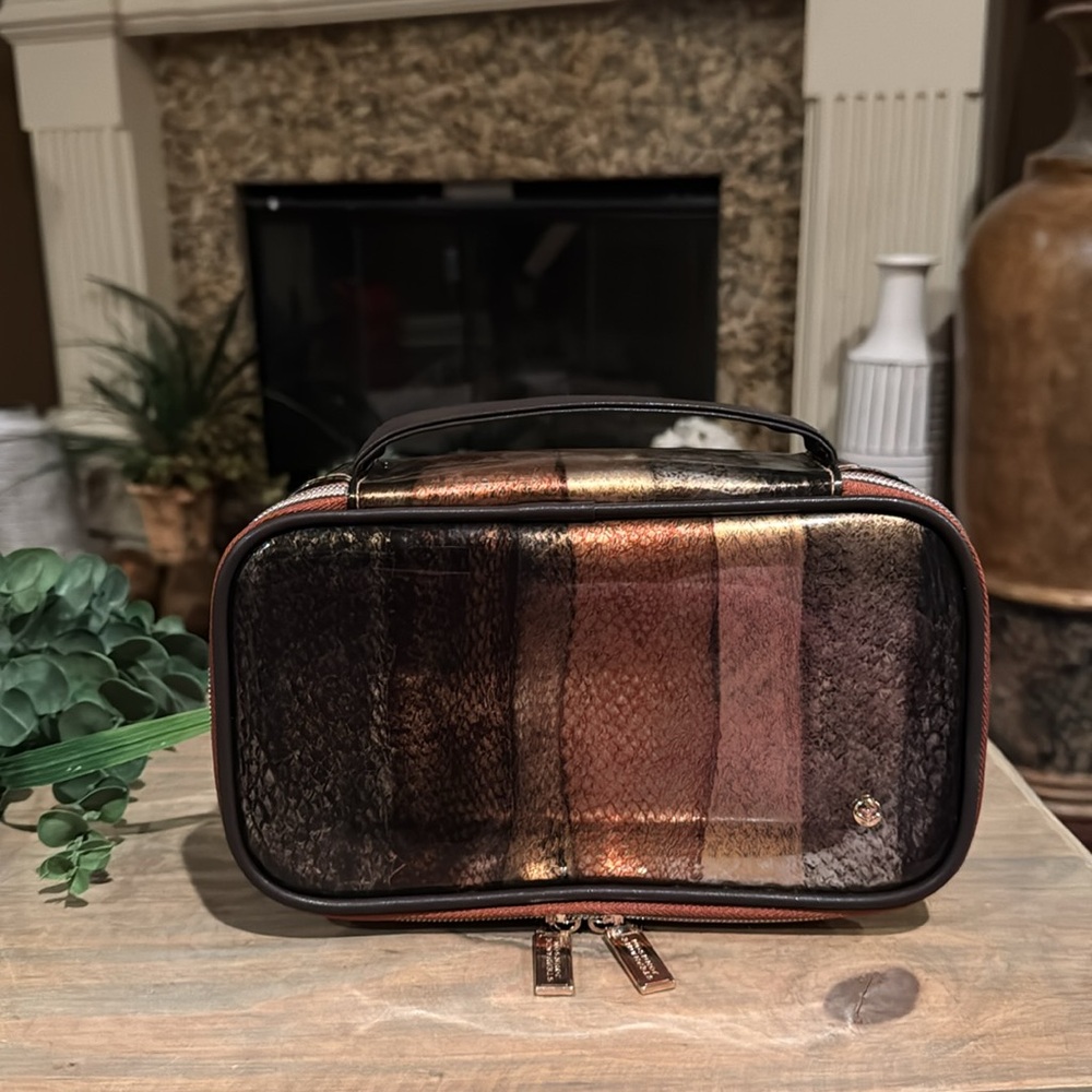 Stephanie Johnson Patchwork Metallic Cosmetic Case in Brown, Copper, Blue - Picture 4 of 9
